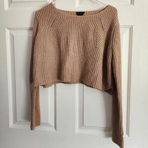 Topshop Tan Cropped Knit Sweater